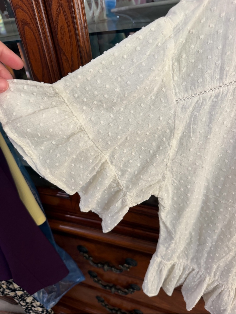Knox Rose Cream Lace Yoke Ruffle Blouse - Picture 4 of 4